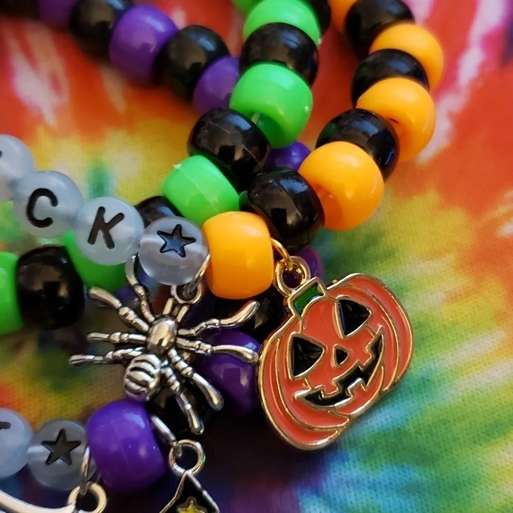 Handmade Beaded Halloween Trick or Treat Stacked Charm Bracelets - Picture 4 of 8